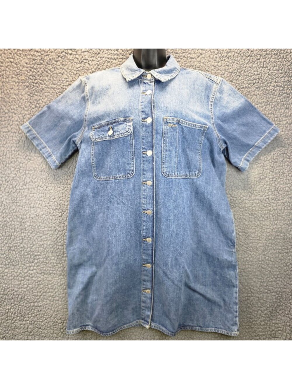 Universal Thread Mini Denim Shirt Dress L Blue Short Sleeves Minimalist Casual